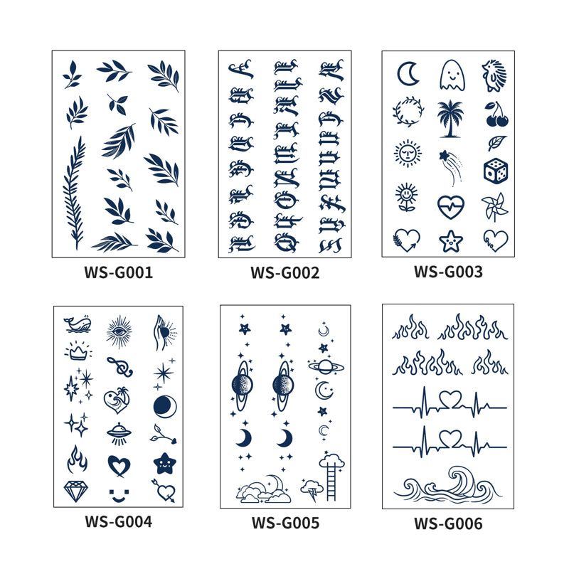 6 Sheets Finger Semi Permanent Tattoo Stickers WS-G001~010