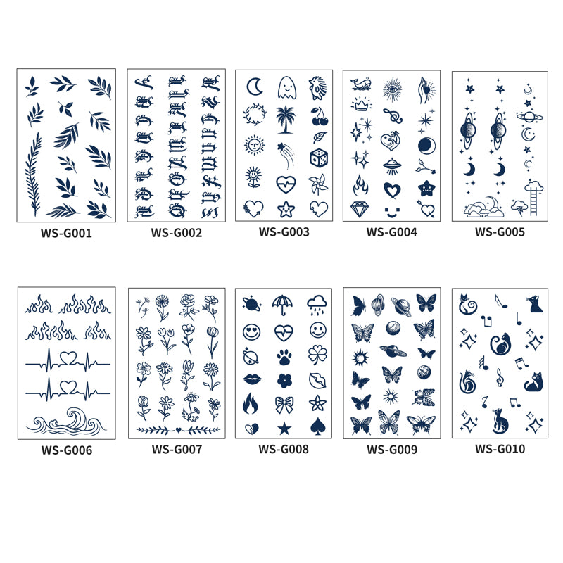 6 Sheets Finger Semi Permanent Tattoo Stickers WS-G001~010