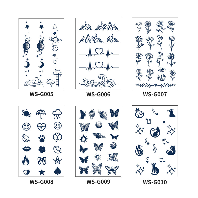 6 Sheets Finger Semi Permanent Tattoo Stickers WS-G001~010